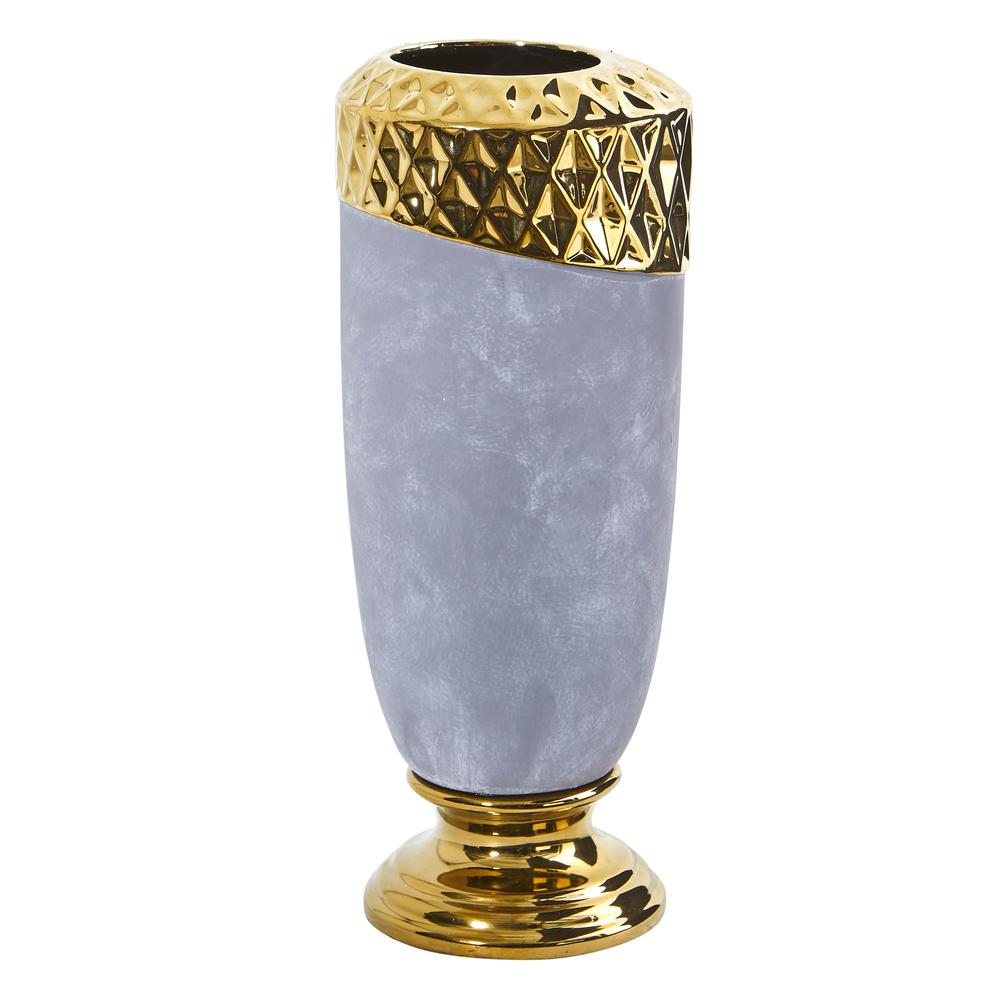 11.5in. Regal Stone Vase with Gold Accents. Picture 1