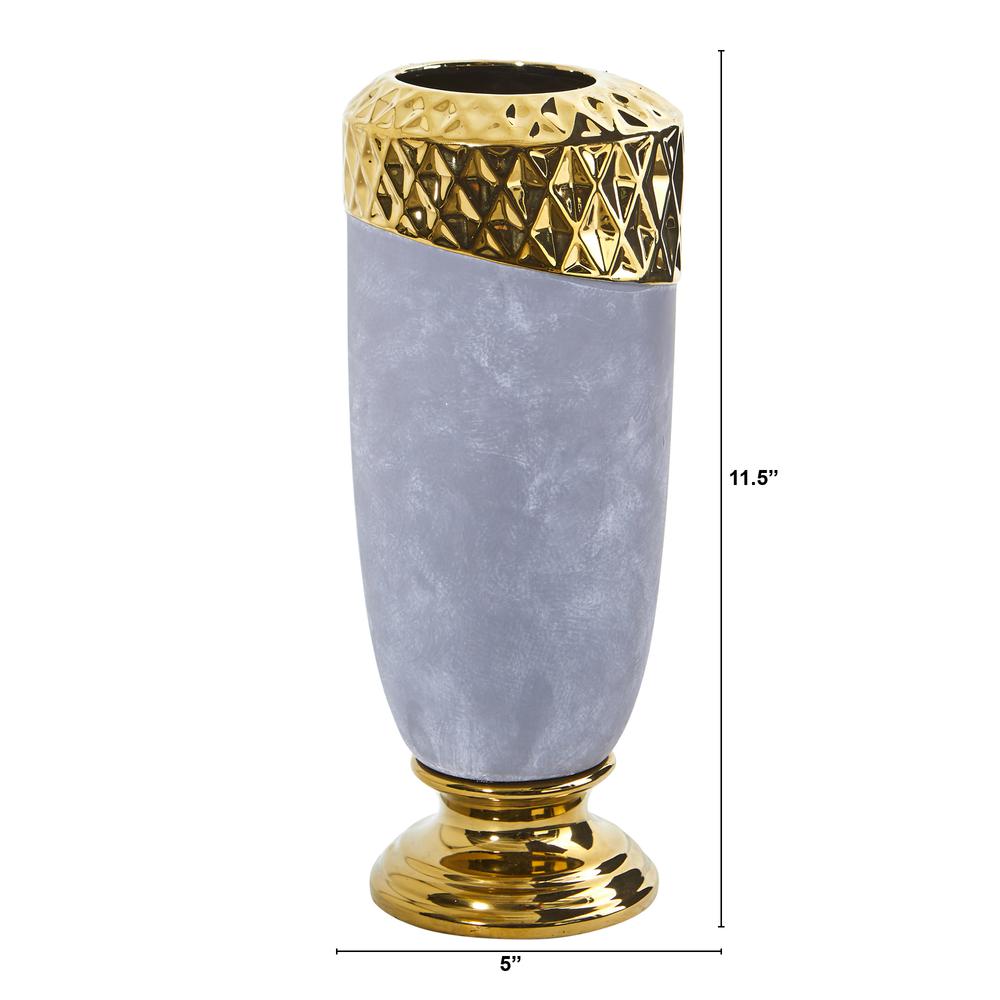 11.5in. Regal Stone Vase with Gold Accents. Picture 2