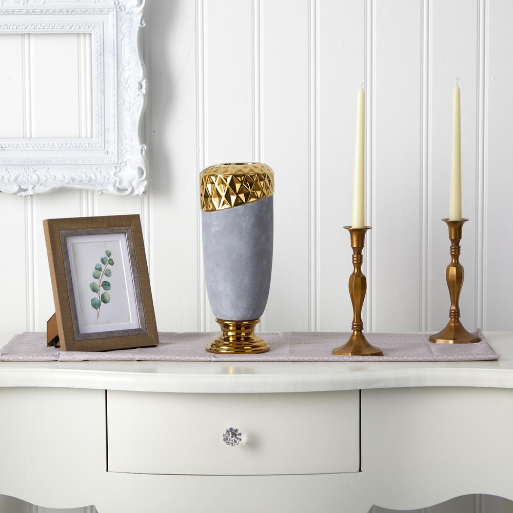 11.5in. Regal Stone Vase with Gold Accents. Picture 3