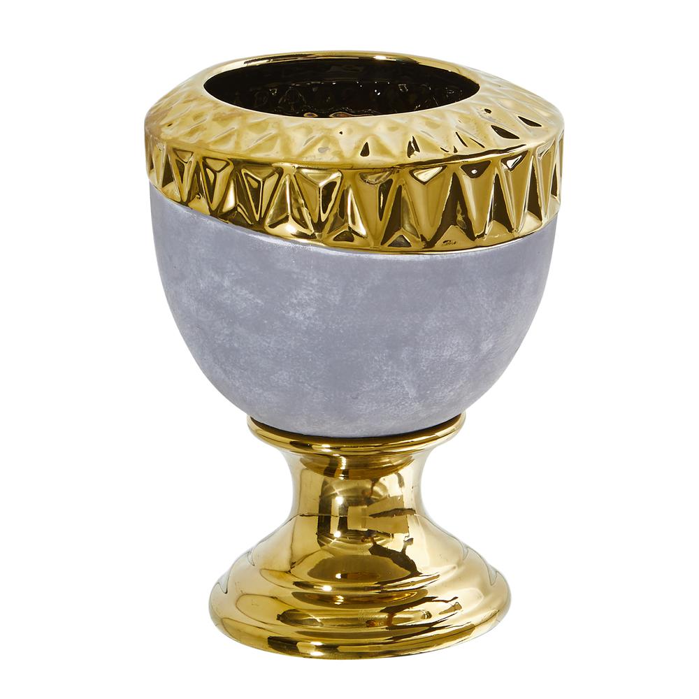 9.25in. Regal Stone Urn with Gold Accents. Picture 1