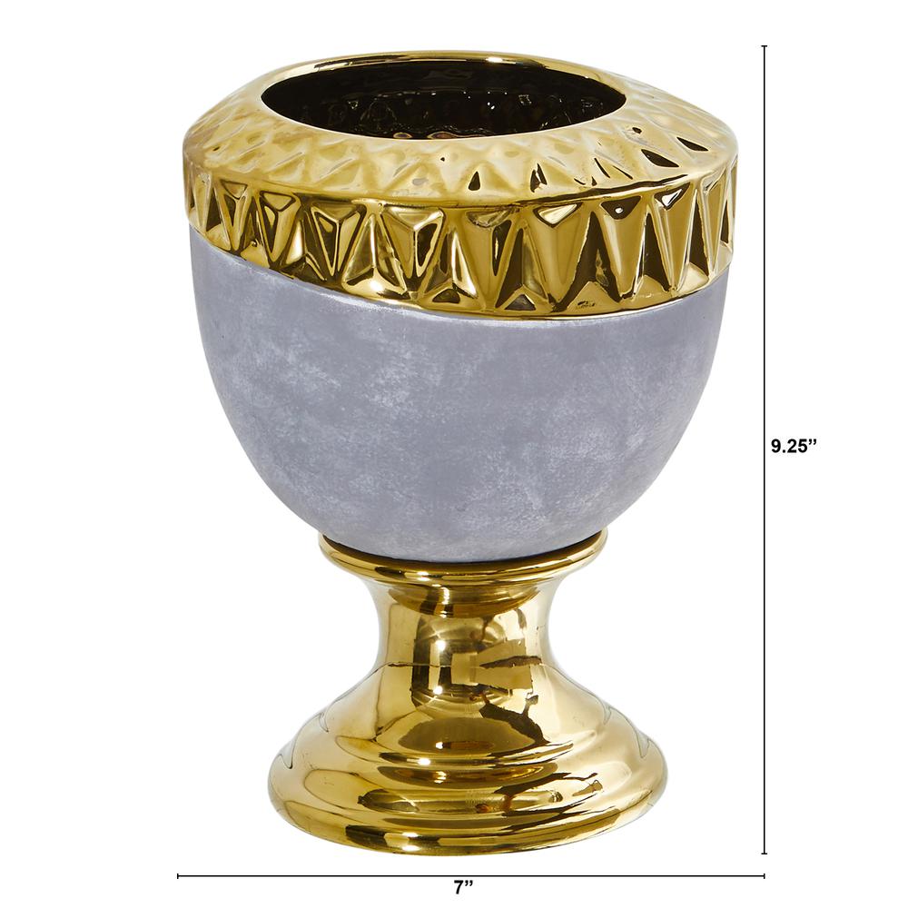 9.25in. Regal Stone Urn with Gold Accents. Picture 2
