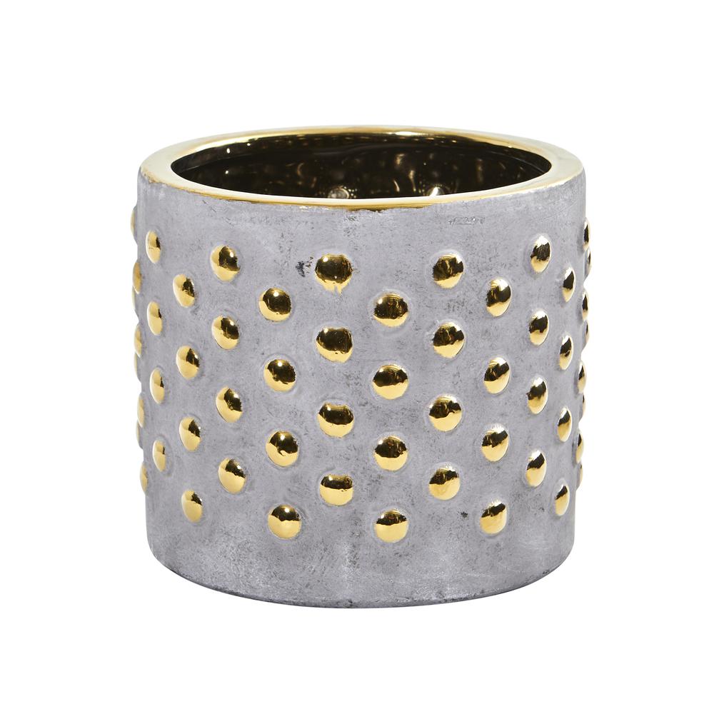 7in. Regal Stone Hobnail Planter with Gold Accents. Picture 1