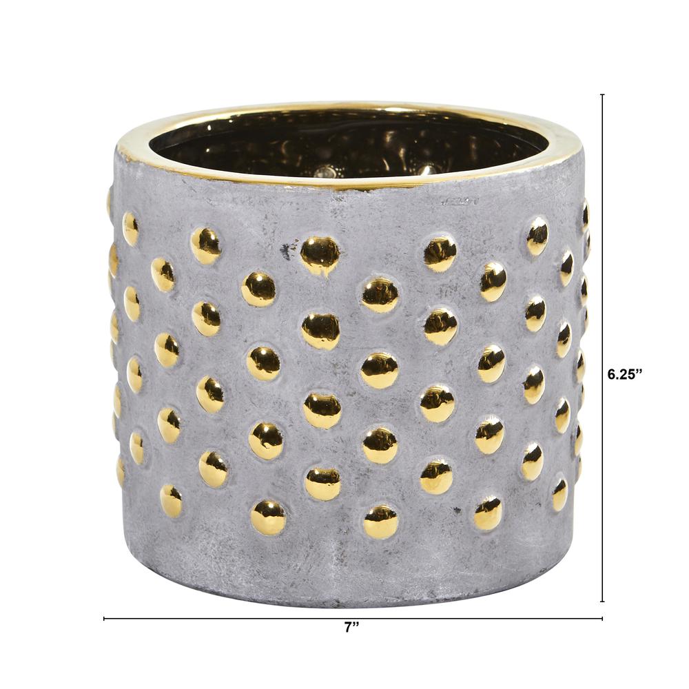 7in. Regal Stone Hobnail Planter with Gold Accents. Picture 2