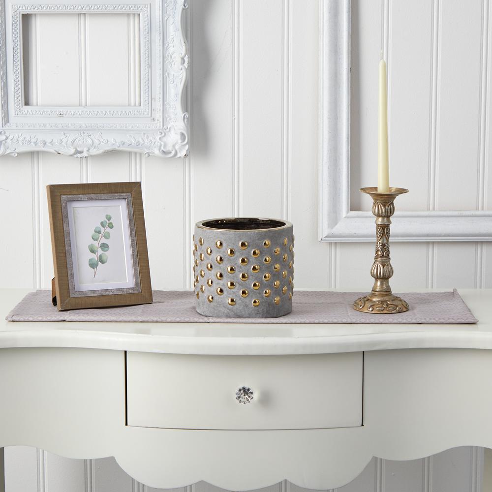 7in. Regal Stone Hobnail Planter with Gold Accents. Picture 3