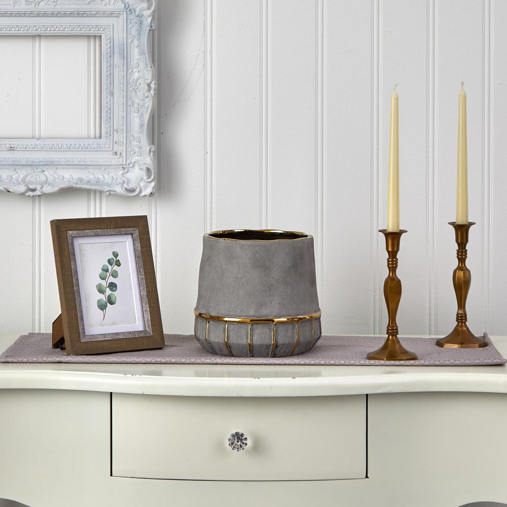 8.5in. Regal Stone Decorative Planter with Gold Accents. Picture 3