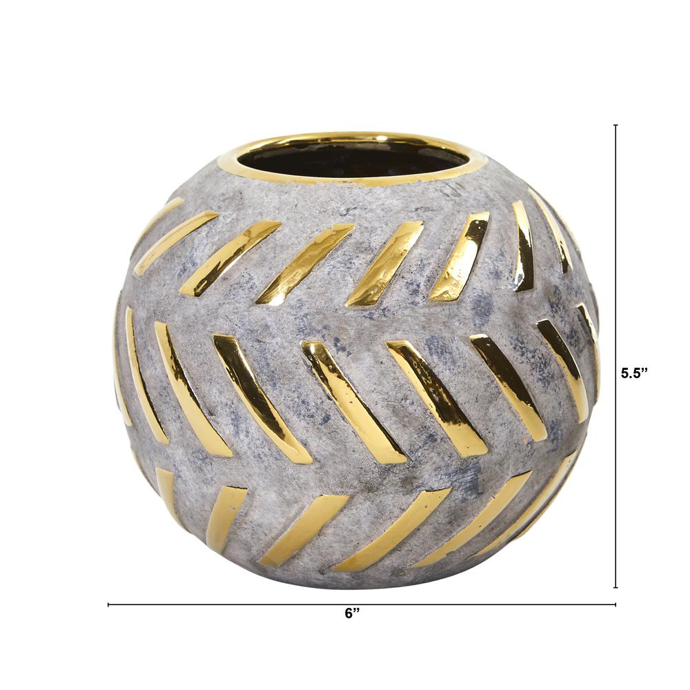 6in. Regal Round Stone Vase with Gold Accents. Picture 2