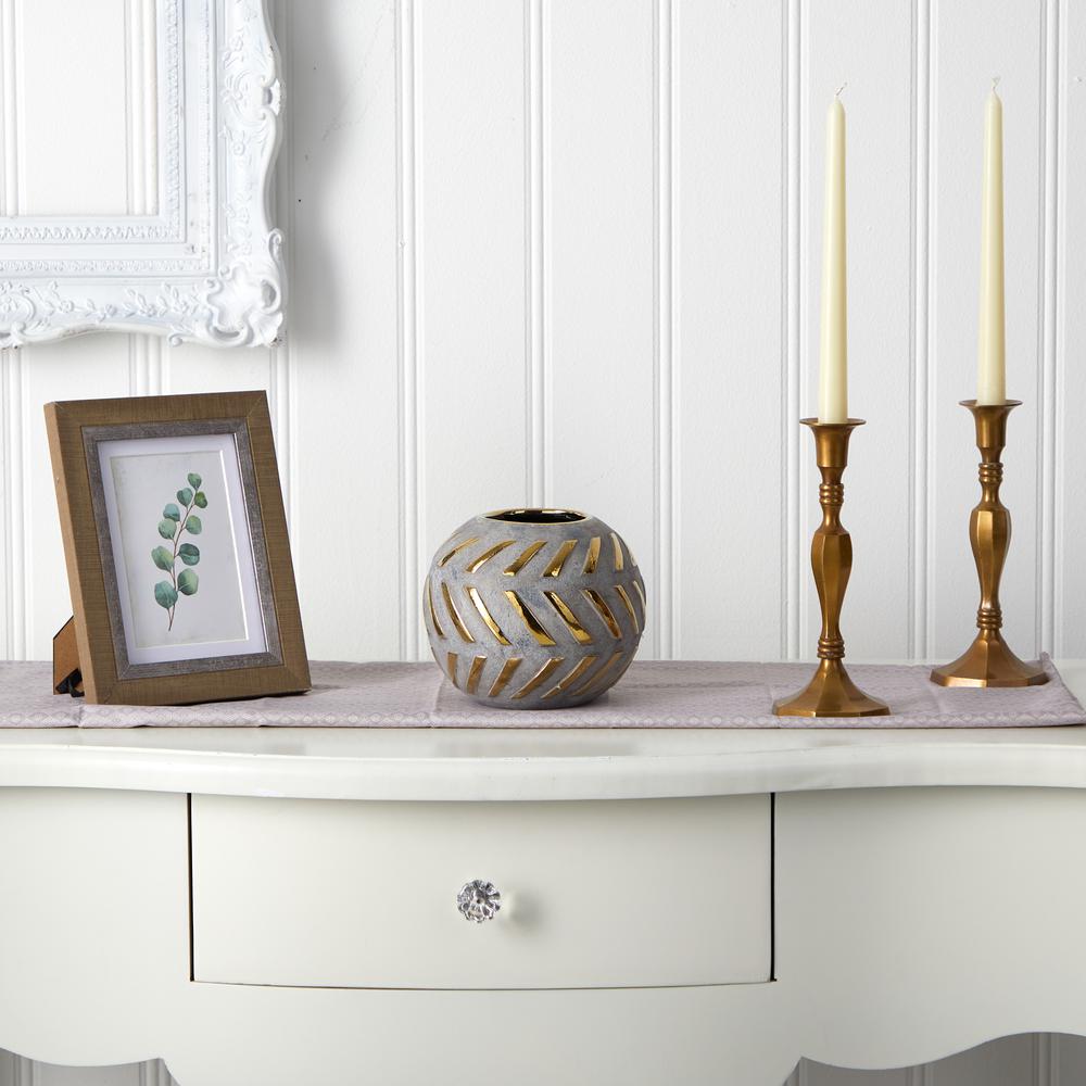 6in. Regal Round Stone Vase with Gold Accents. Picture 3