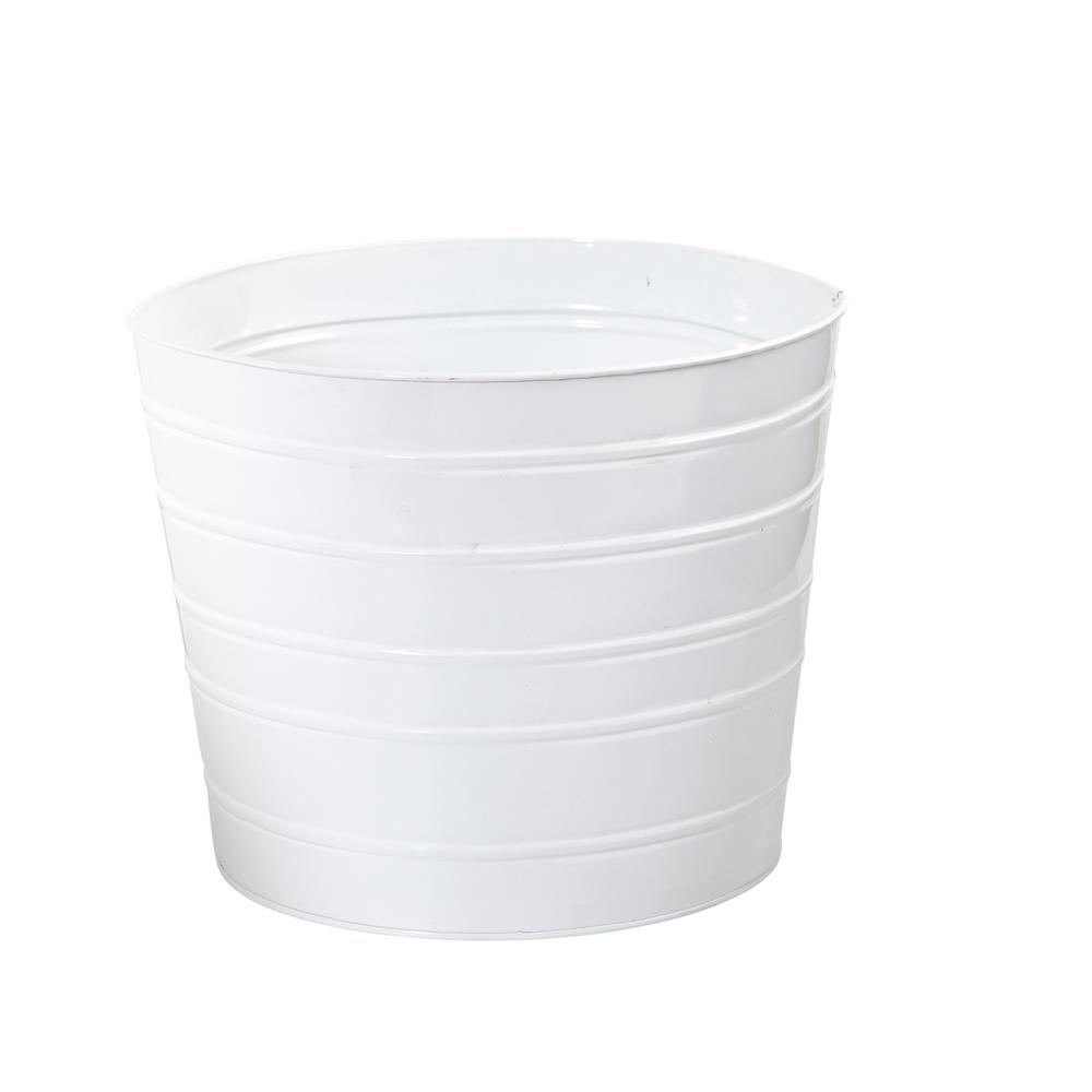 12in. Farmhouse White Metal Ribbed Planter. Picture 1