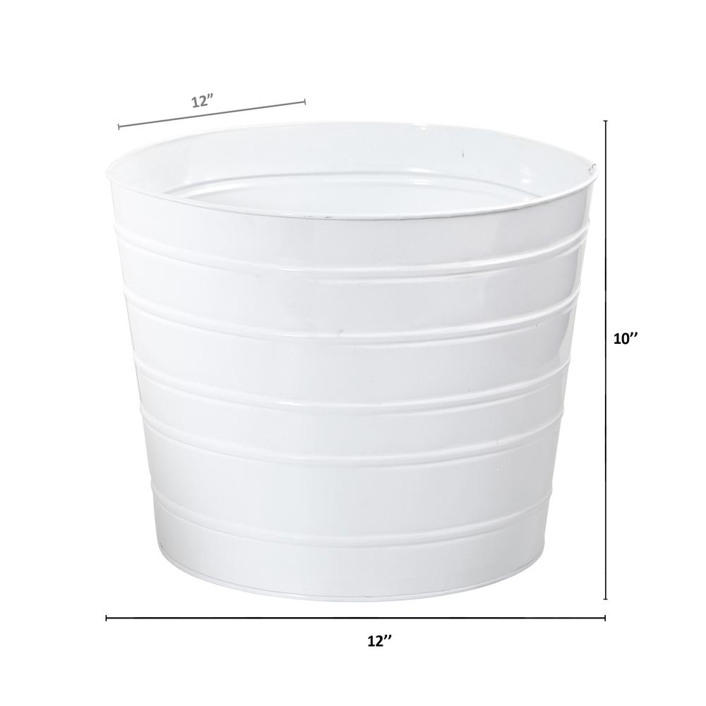 12in. Farmhouse White Metal Ribbed Planter. Picture 2