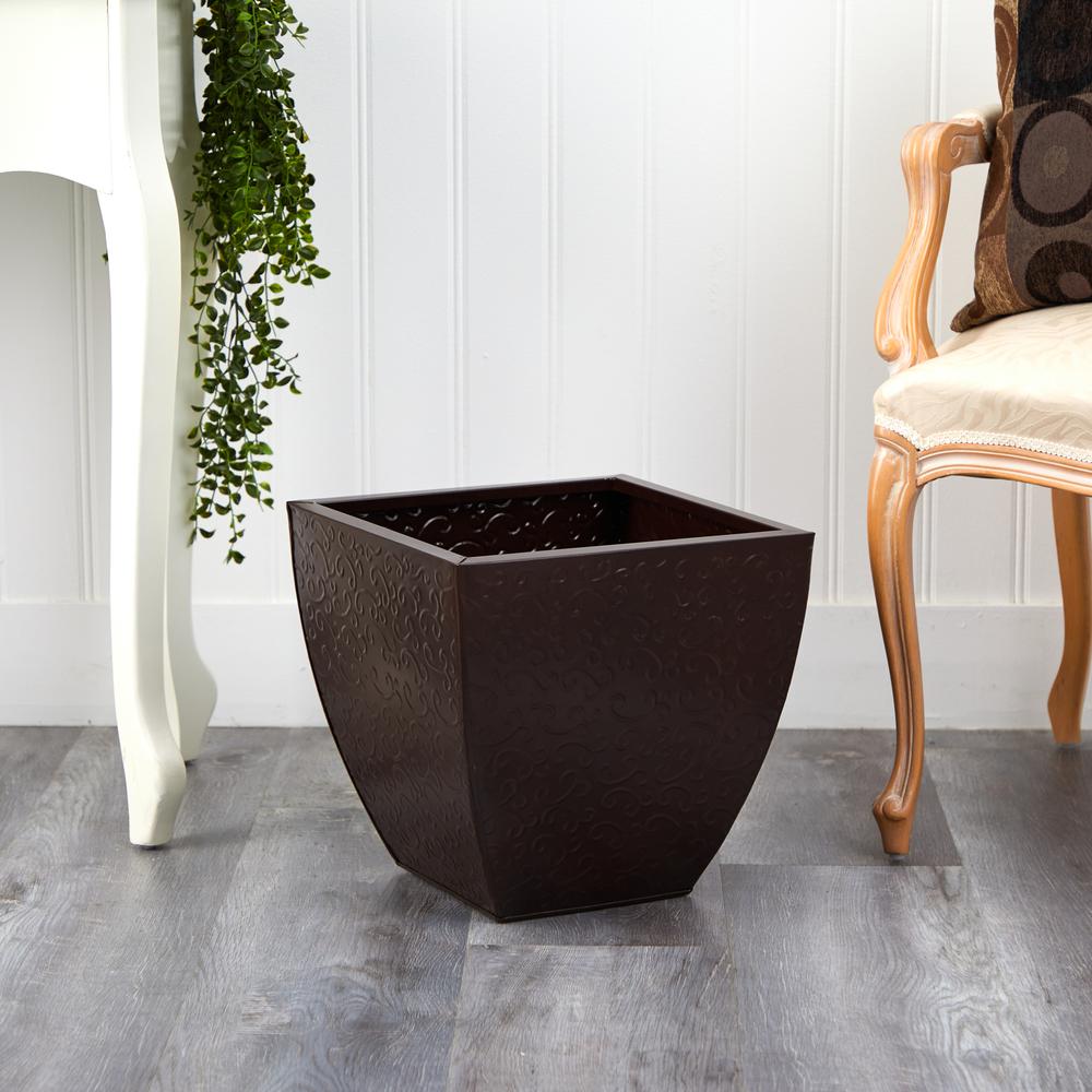 14in. Embossed Metal Scroll Planter. Picture 2