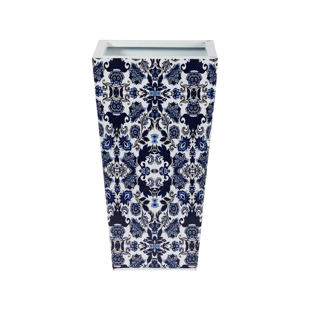 18in. Oriental Blue and White Classic Metal Planter. Picture 1