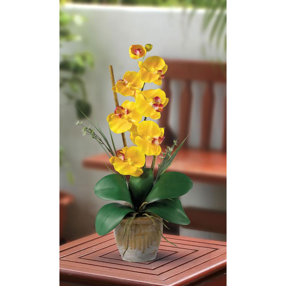 Phalaenopsis Silk Orchid Flower Arrangement - Yellow. Picture 2