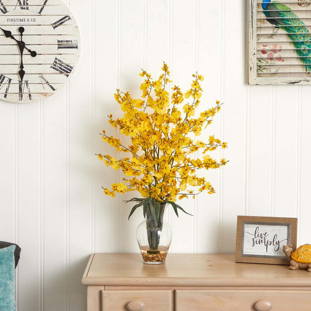 Dancing Lady Liquid Illusion Silk Flower Arrangement, Yellow. Picture 4