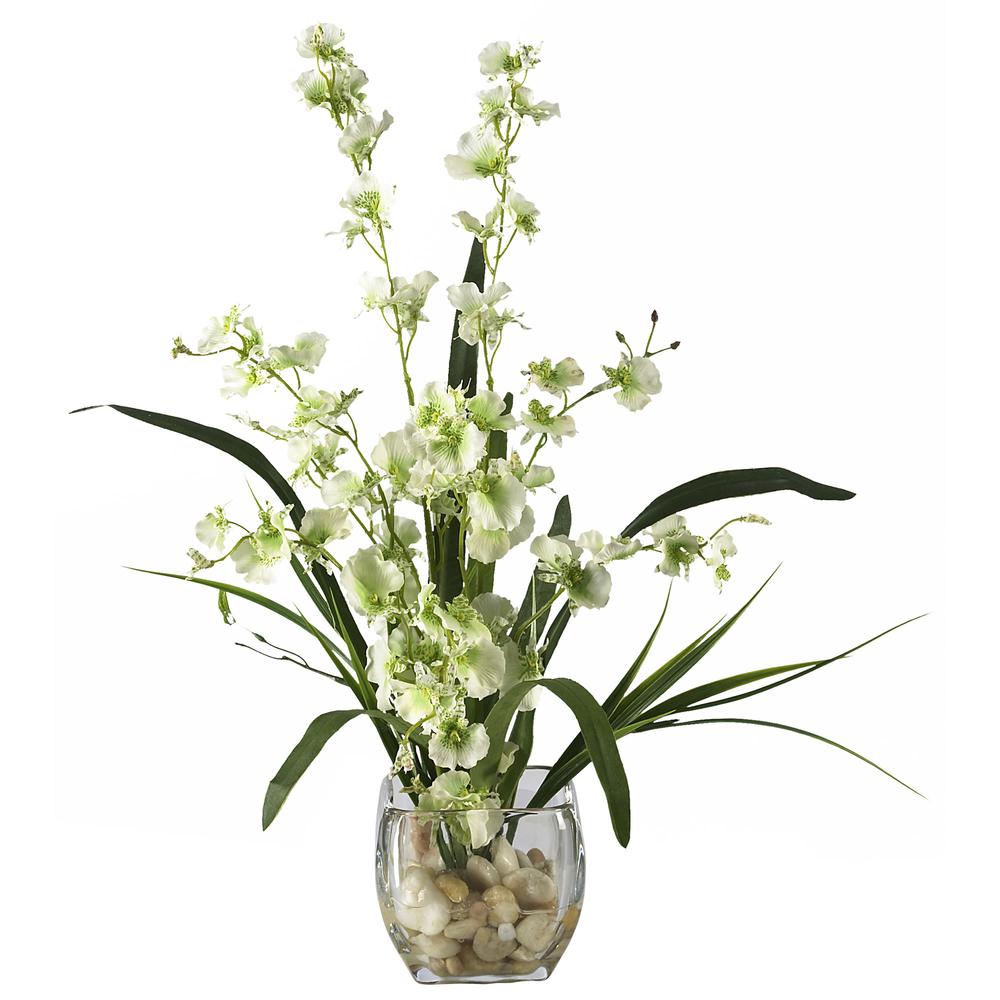Dancing Lady Orchid Liquid Illusion Silk Flower Arrangement, Green. Picture 1