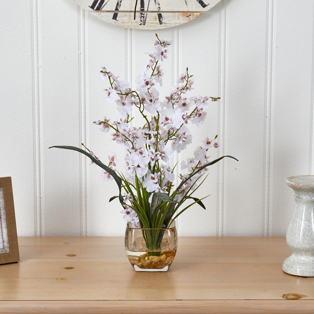 Dancing Lady Orchid Liquid Illusion Silk Flower Arrangement, White. Picture 5