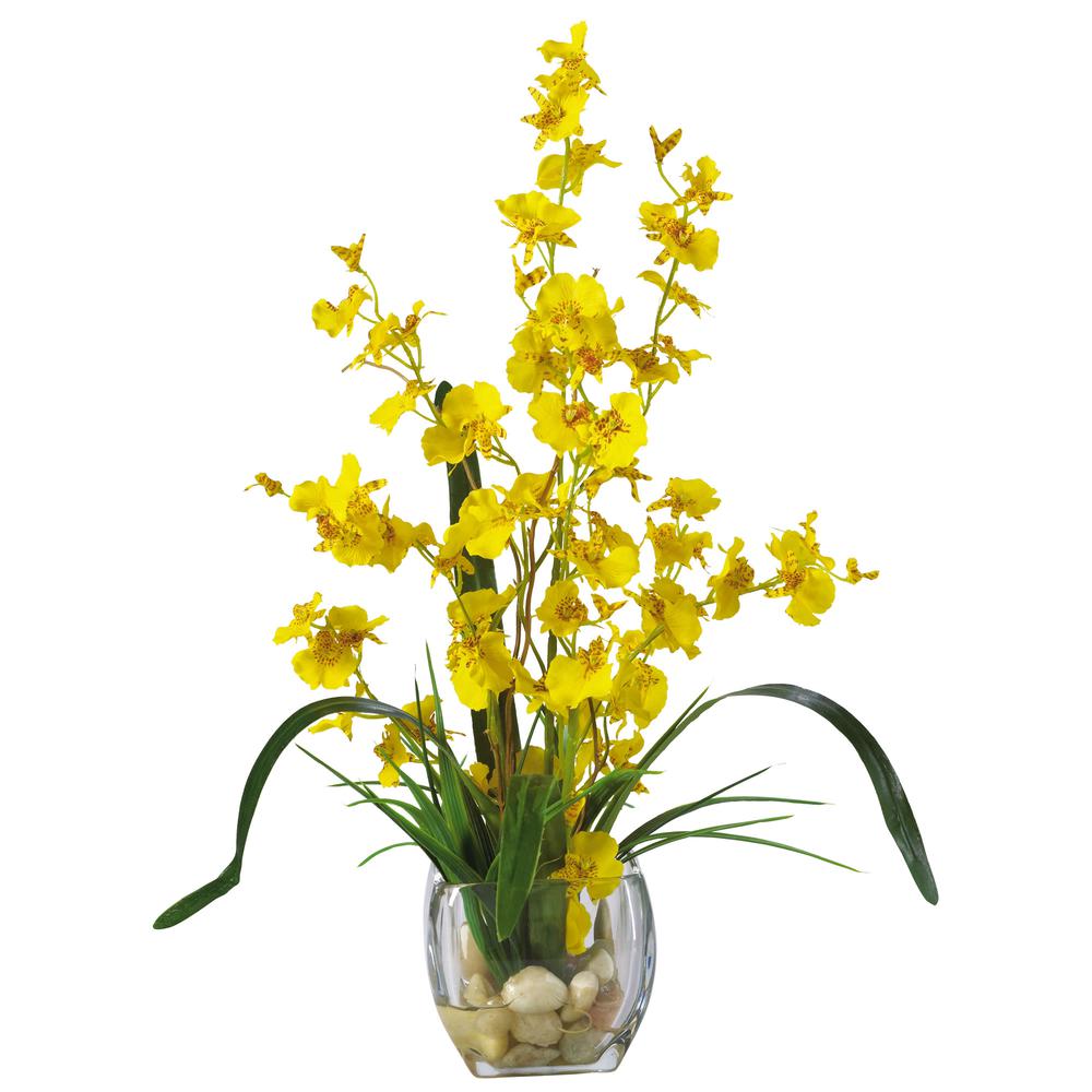 Dancing Lady Orchid Liquid Illusion Silk Flower Arrangement, Yellow. Picture 1