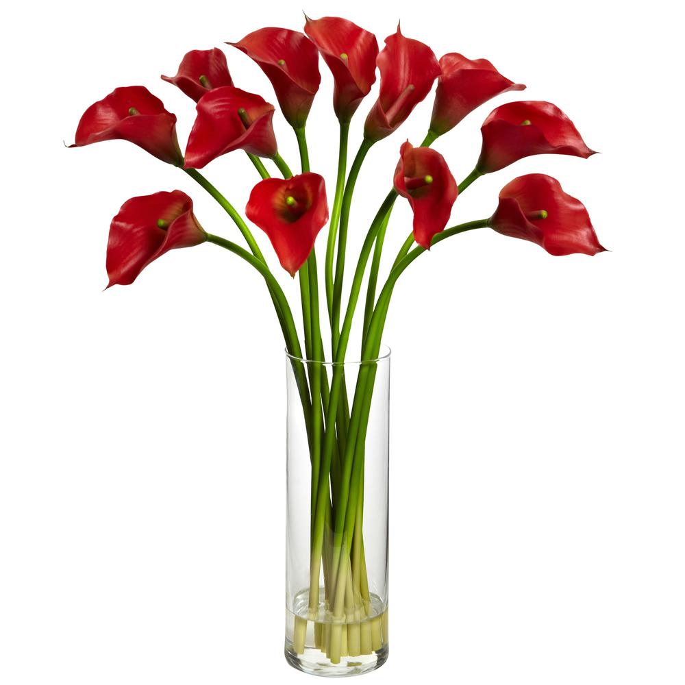 Mini Calla Lily Silk Flower Arrangement, Red. Picture 1