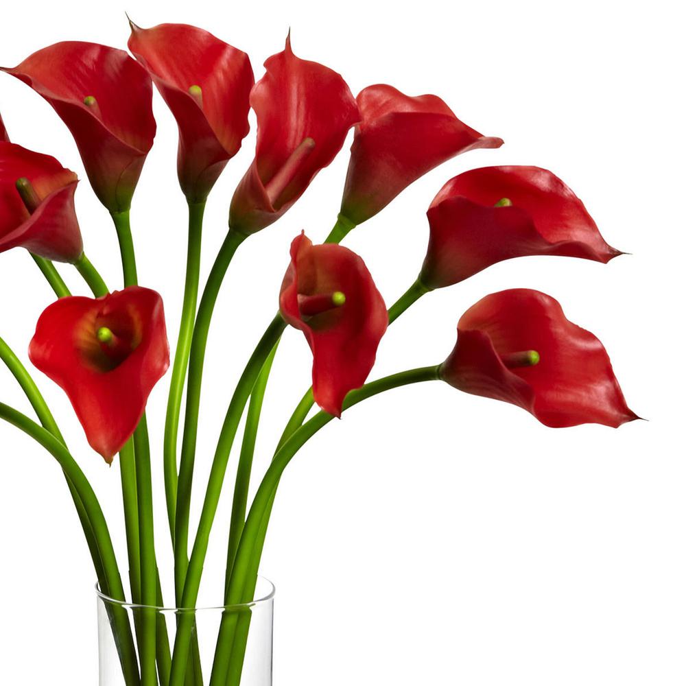 Mini Calla Lily Silk Flower Arrangement, Red. Picture 2
