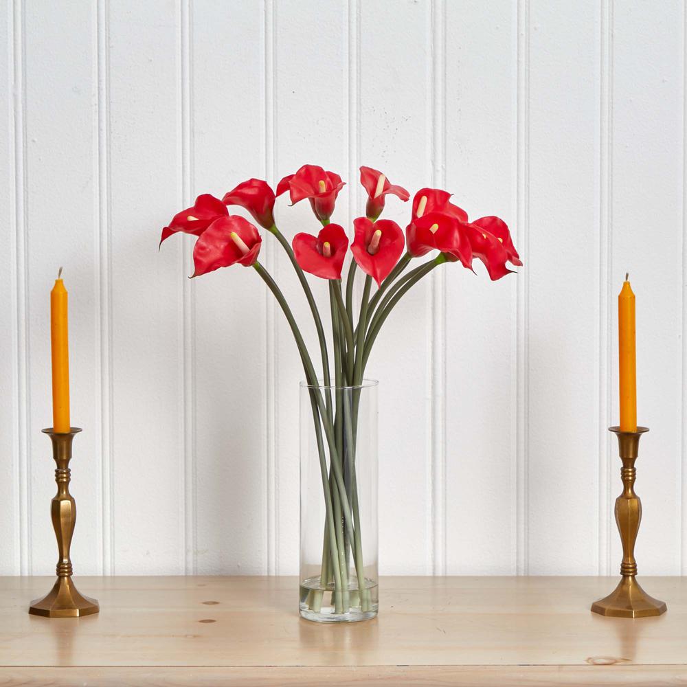 Mini Calla Lily Silk Flower Arrangement, Red. Picture 3