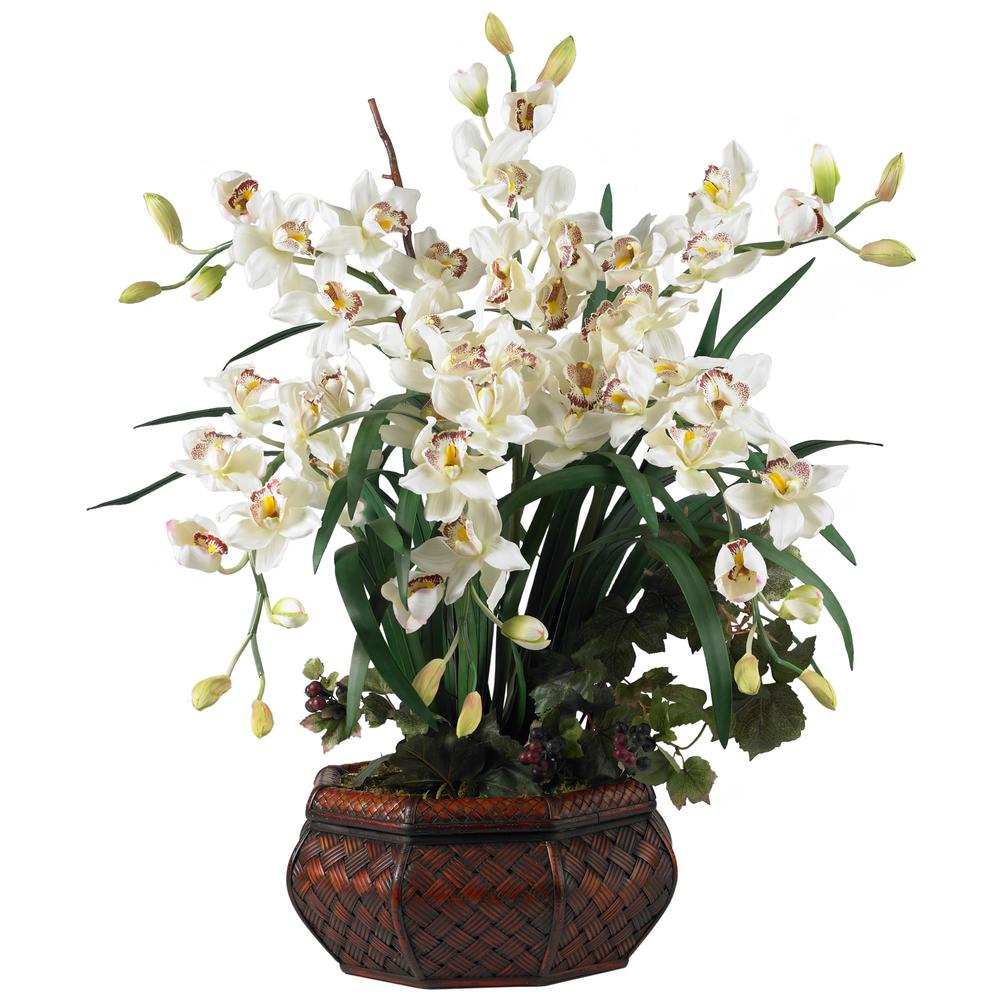 Large Cymbidium Silk Flower Arrangement, White. Picture 1