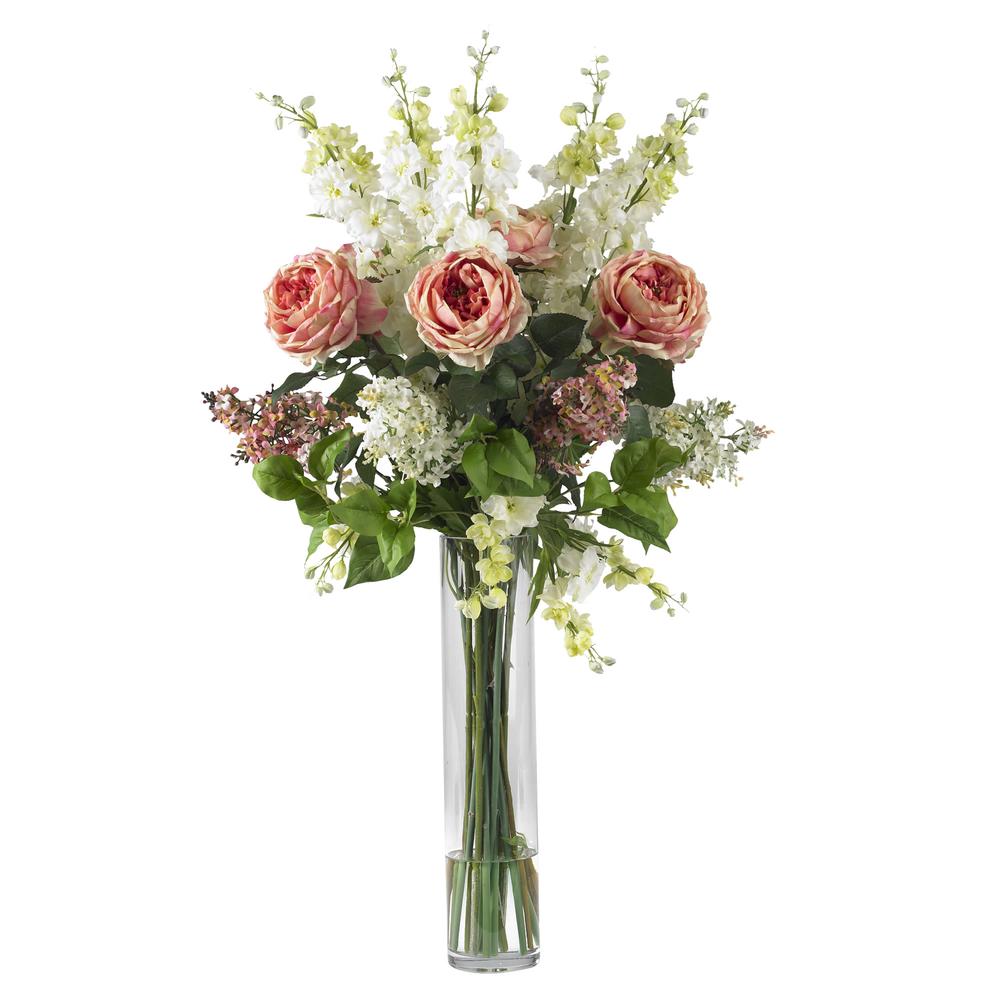 Rose, Delphinium and Lilac Silk Flower Arrangement, Pink. Picture 1