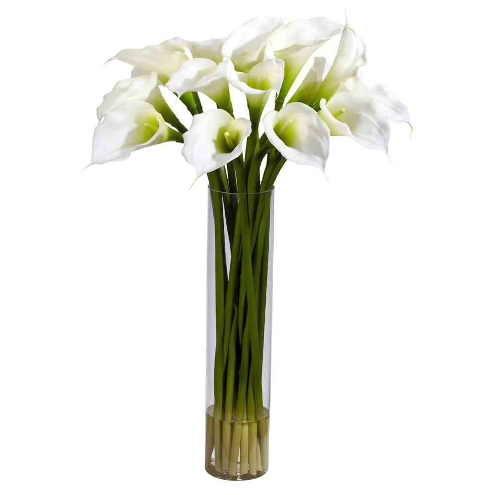 Calla Lily with Cylinder Silk Flower Arrangement. Picture 1