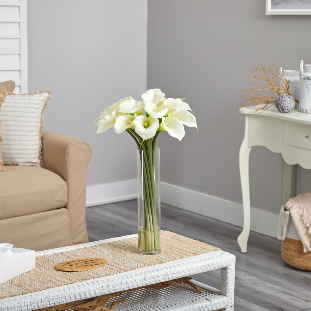 Calla Lily with Cylinder Silk Flower Arrangement. Picture 3