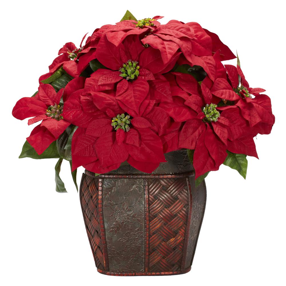 Poinsettia with Decorative Vase Silk Arrangement. Picture 3