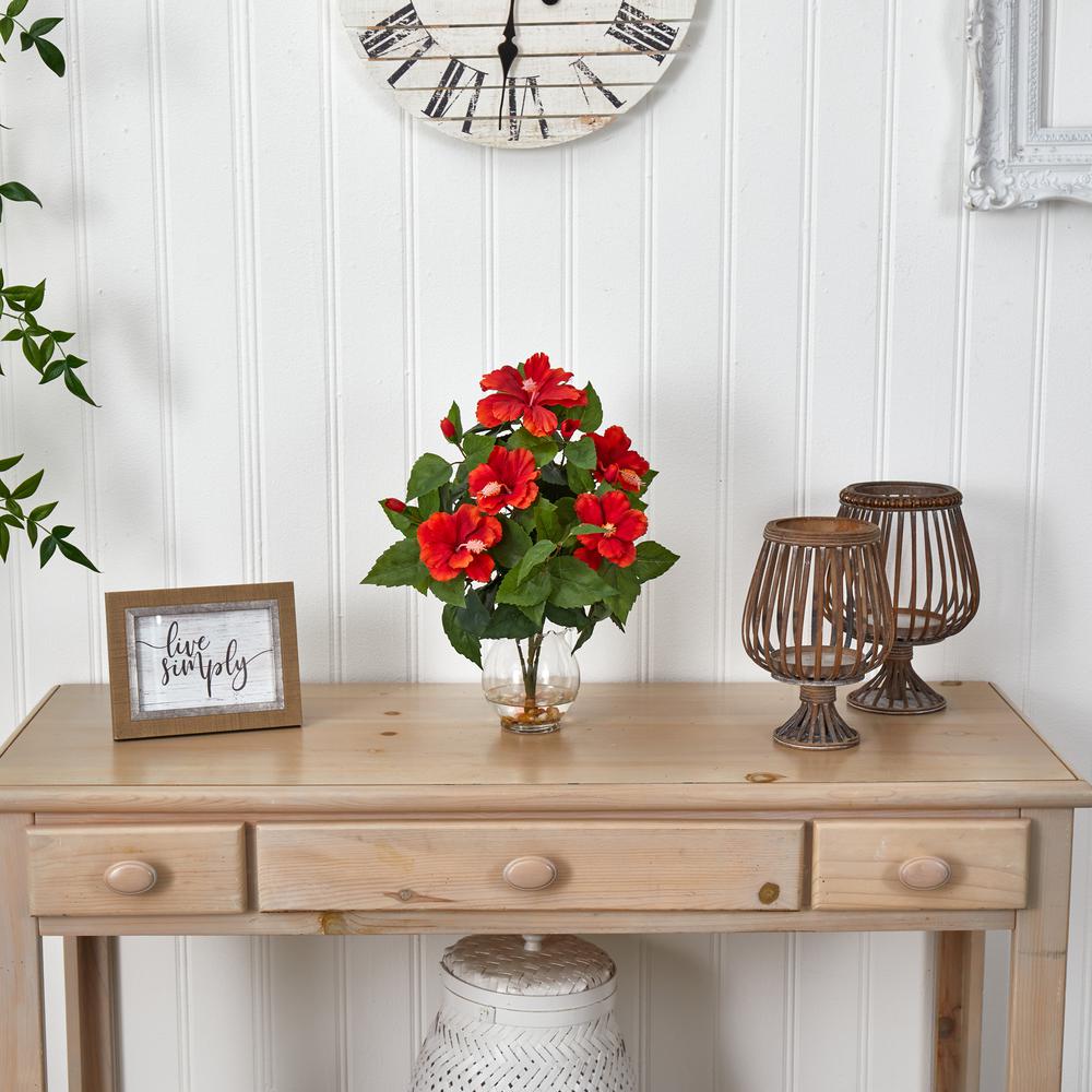 Hibiscus with Fluted Vase Silk Flower Arrangement. Picture 3