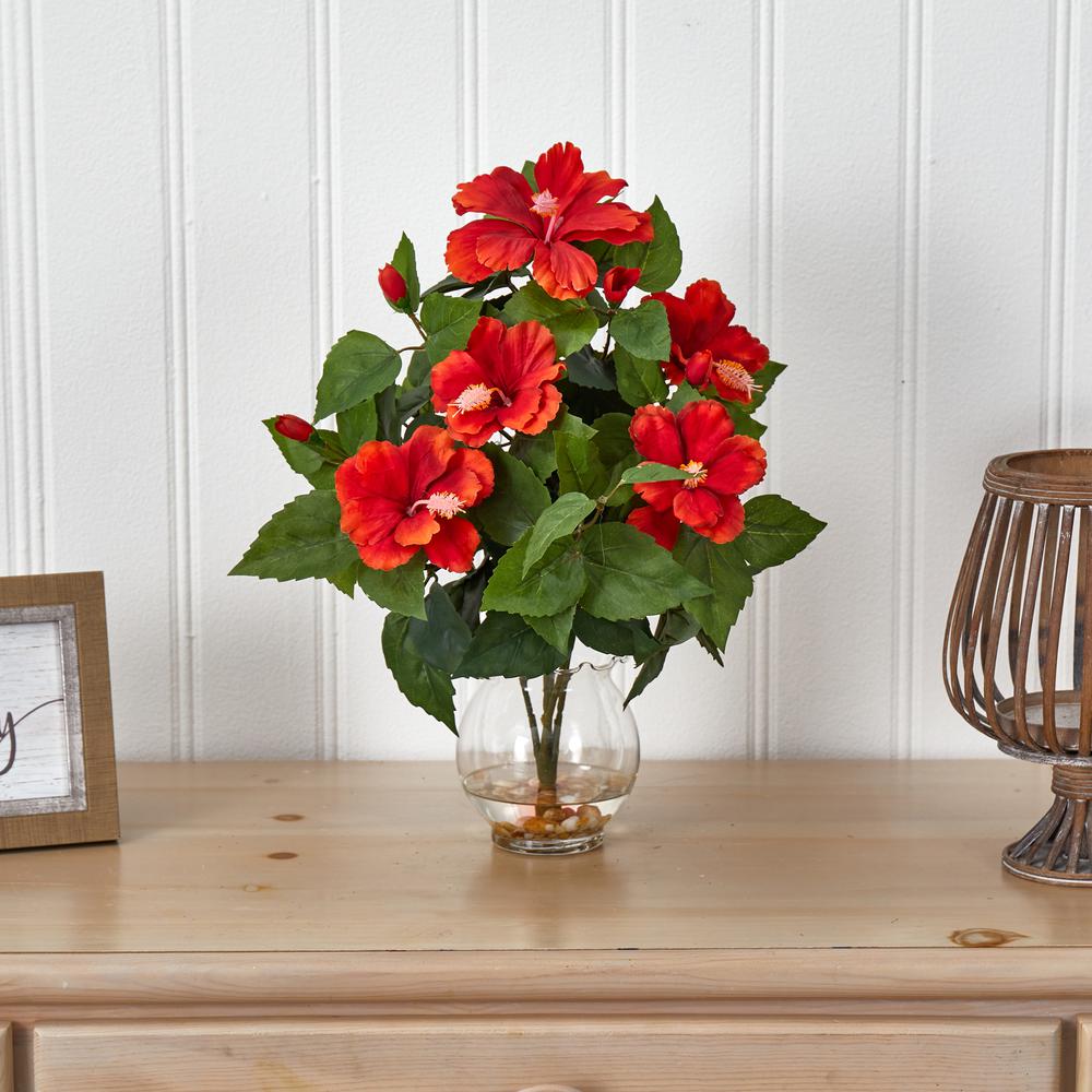 Hibiscus with Fluted Vase Silk Flower Arrangement. Picture 2