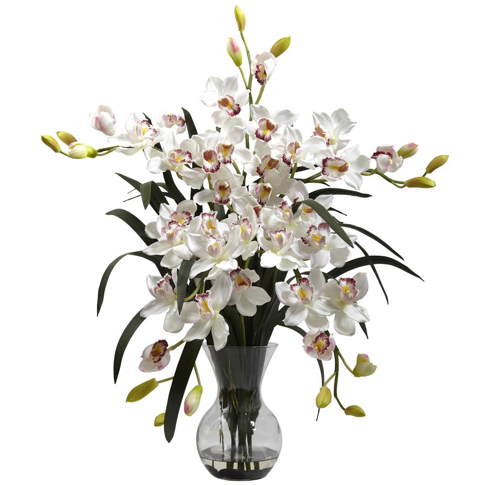 Large Cymbidium with Vase Arrangement, White. Picture 1