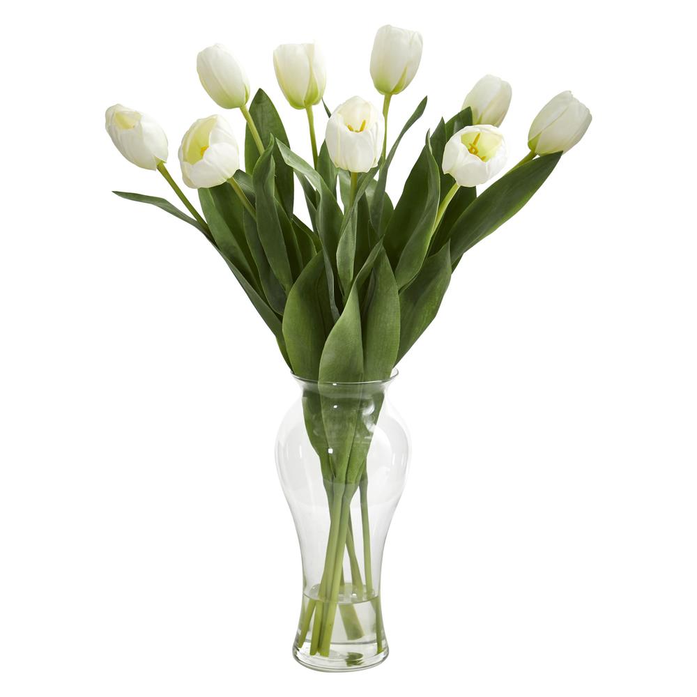 Tulips Artificial Arrangement in Vase. Picture 1