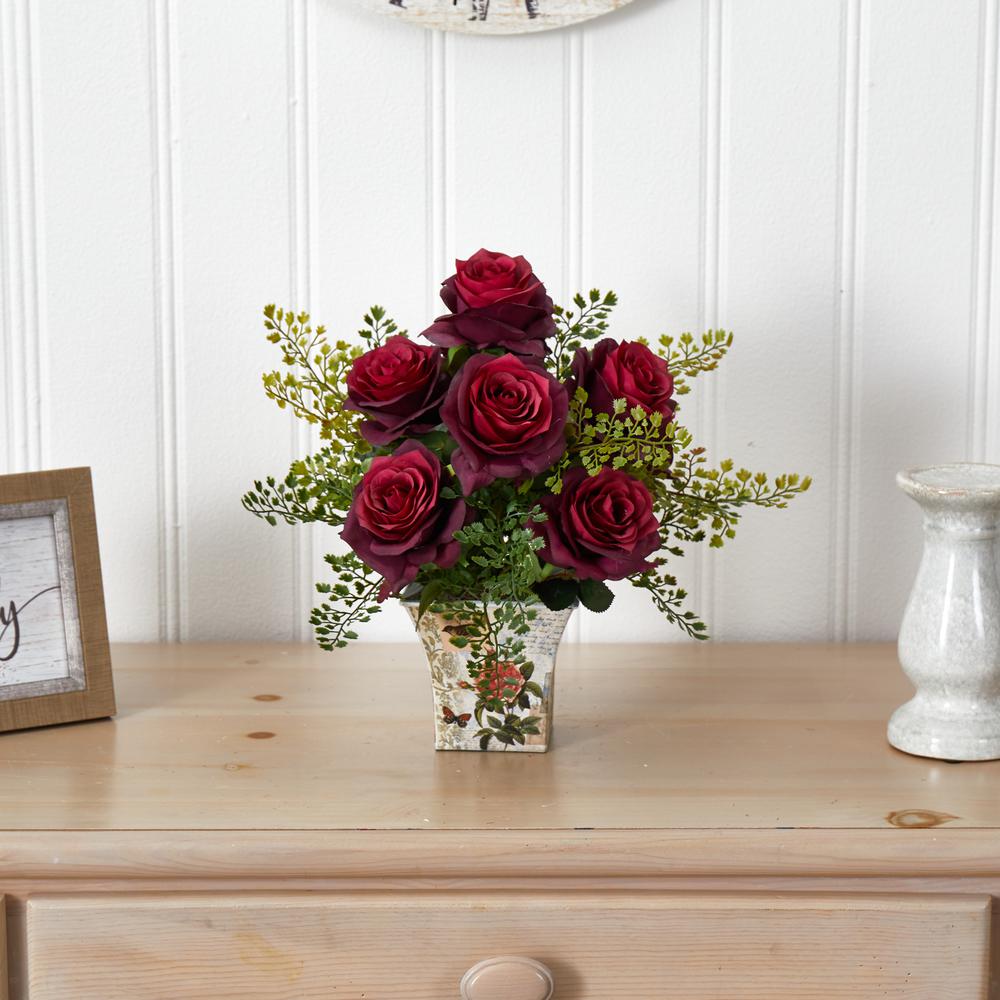 Rose & Maiden Hair with Floral Planter. Picture 3