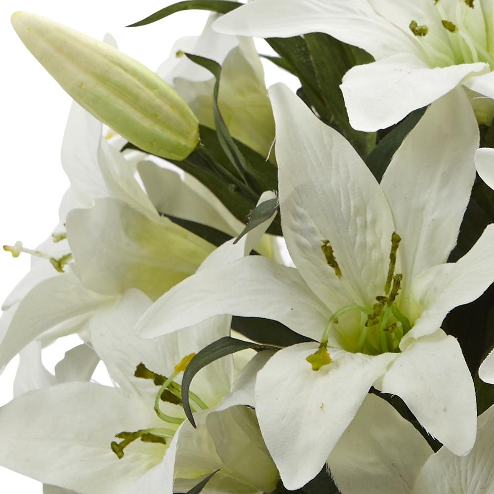 16in. Lily Silk Arrangement with Glass Vase. Picture 9