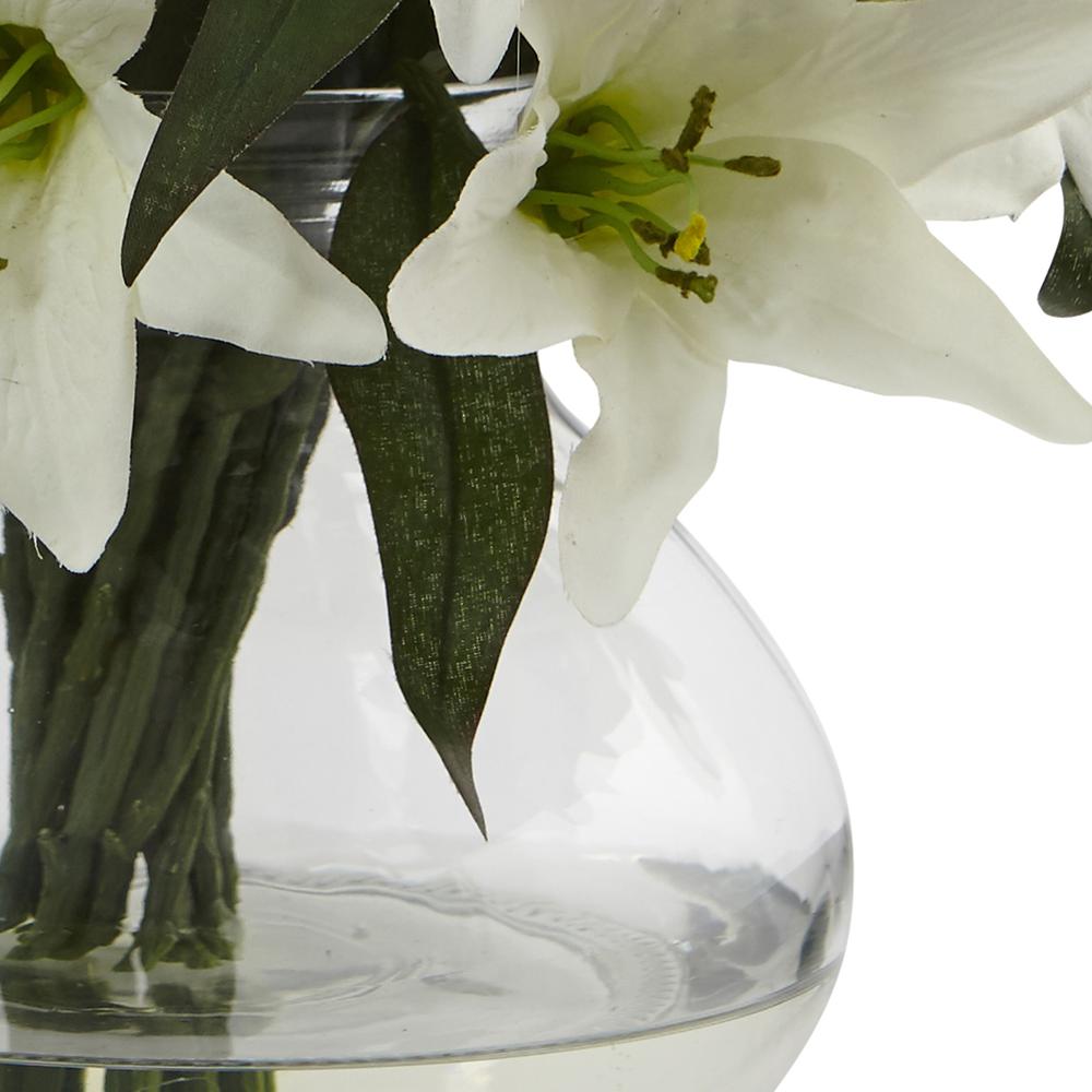 16in. Lily Silk Arrangement with Glass Vase. Picture 6