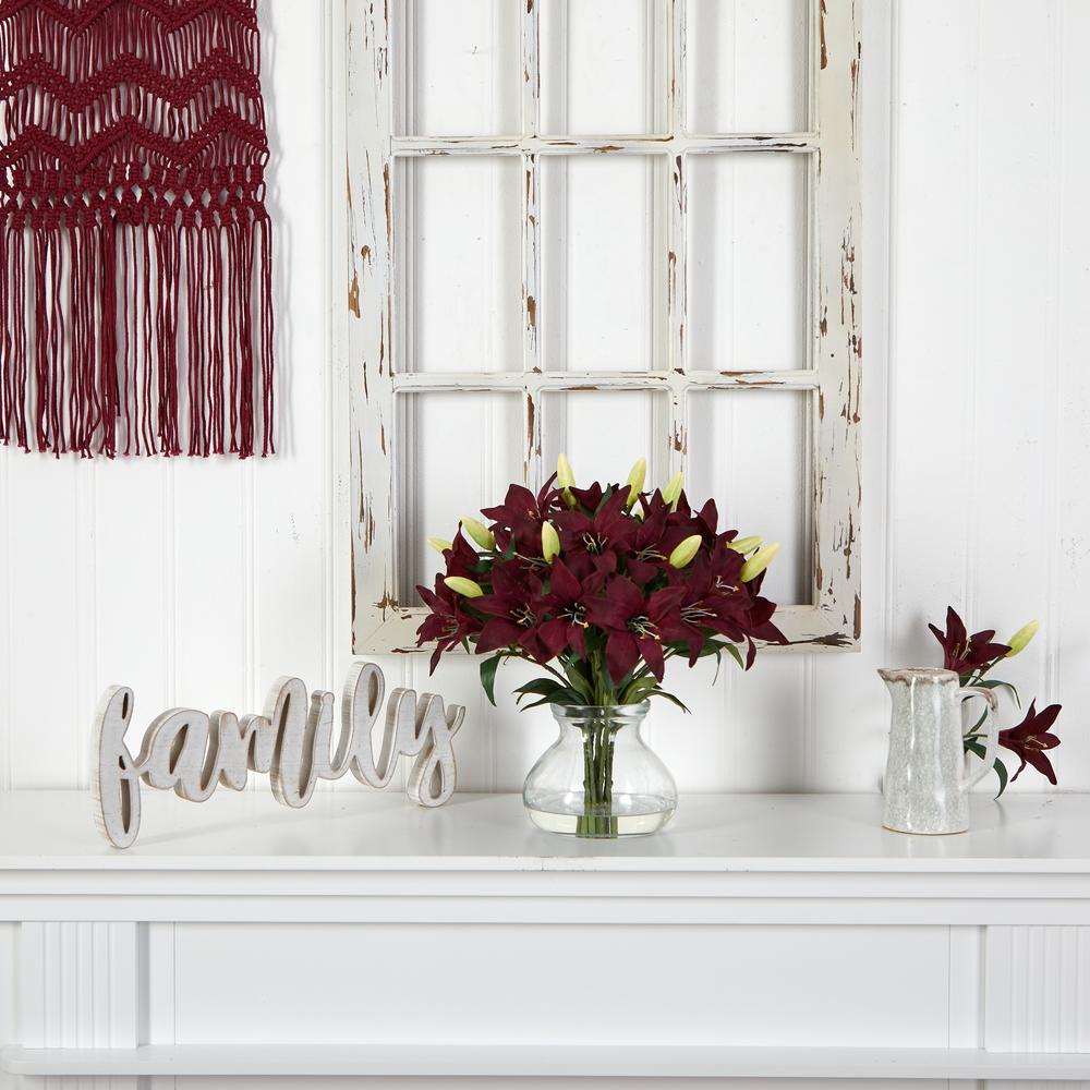 16in. Lily Silk Arrangement with Glass Vase. Picture 3
