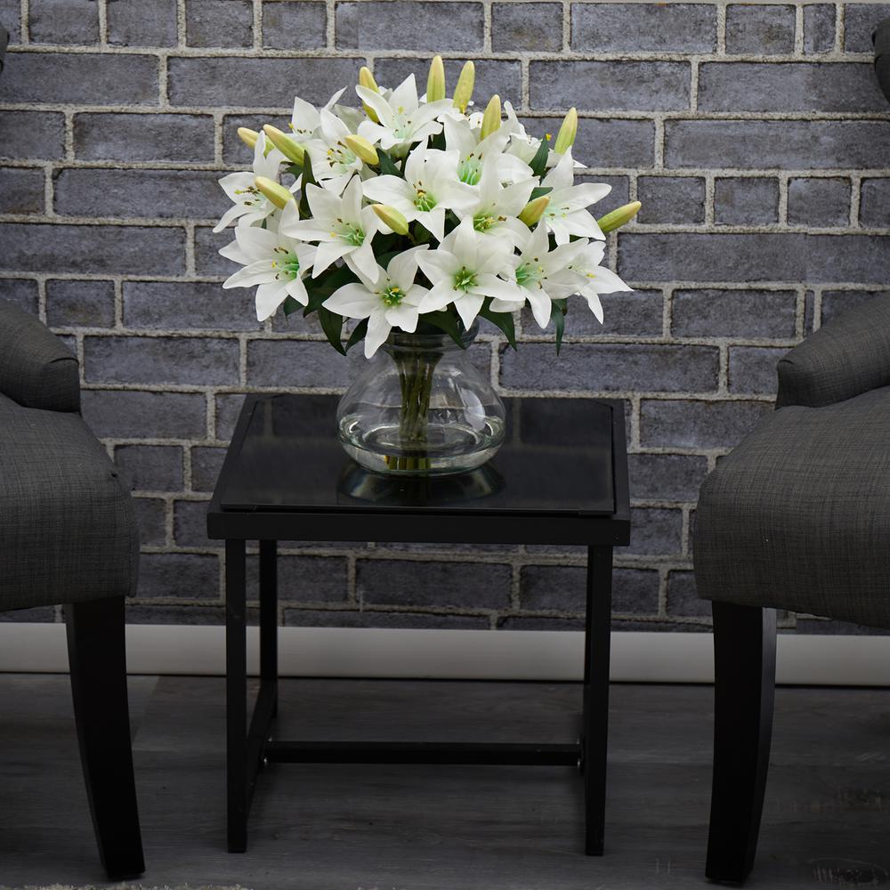 16in. Lily Silk Arrangement with Glass Vase. Picture 8