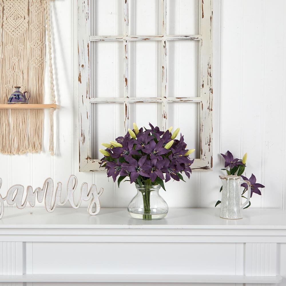 16in. Lily Silk Arrangement with Glass Vase. Picture 5