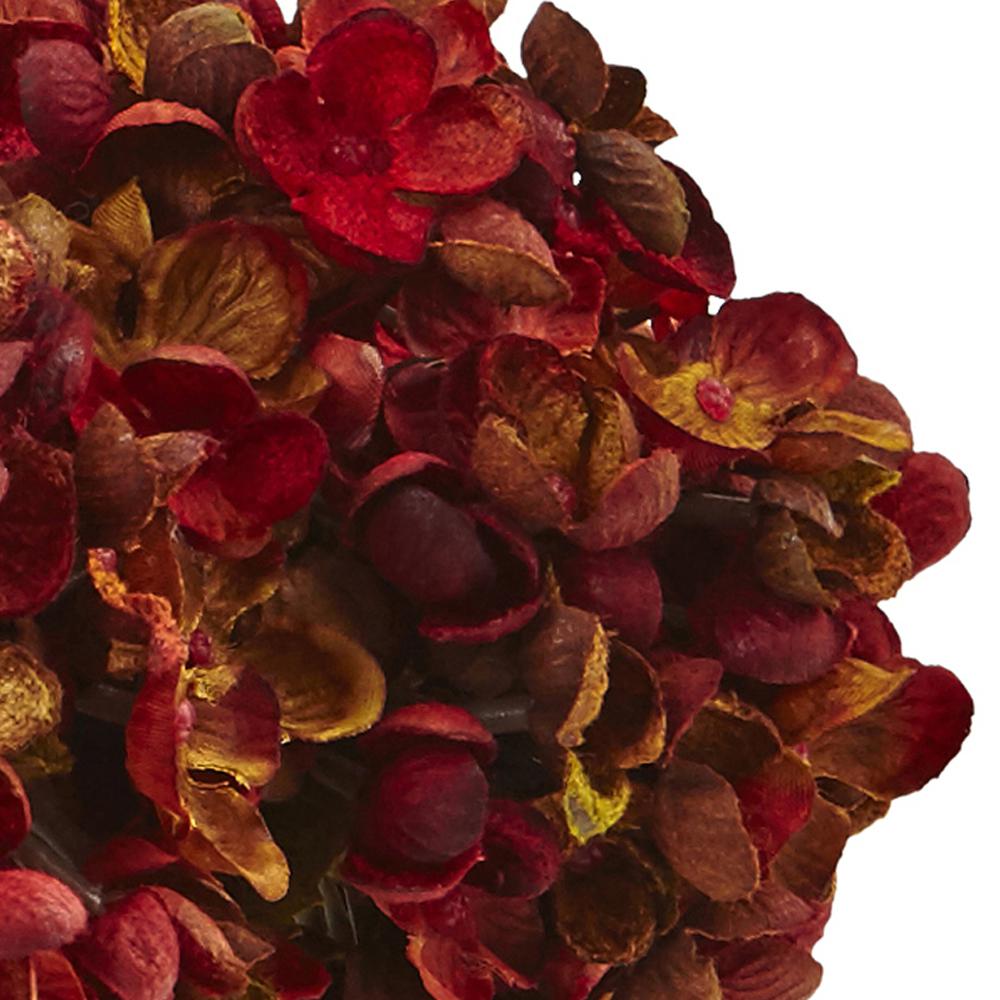 8.5in. H Hydrangea Silk Flower Arrangement with Glass Vase, Rust. Picture 3