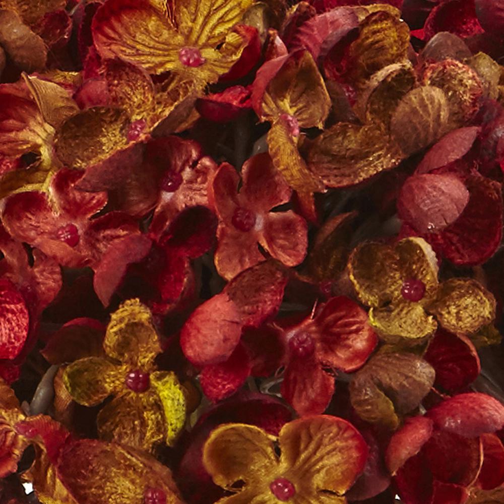 8.5in. H Hydrangea Silk Flower Arrangement with Glass Vase, Rust. Picture 2