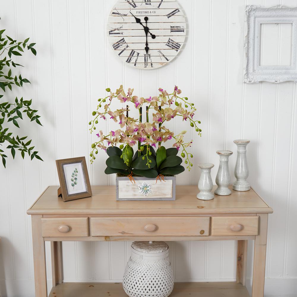Phalaenopsis Orchid Arrangement in Decorative Wood Planter. Picture 2