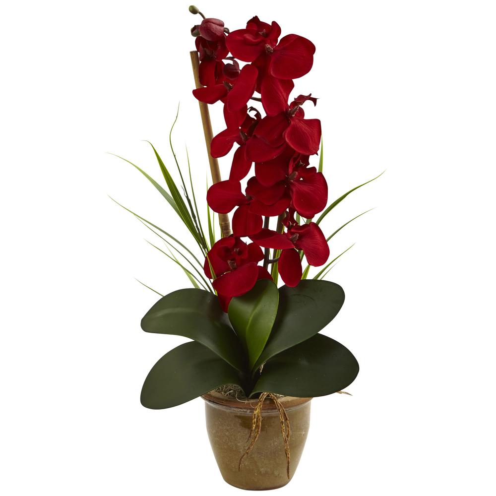 Phalaenopsis Orchid Silk Arrangement in Ceramic Vase. Picture 1
