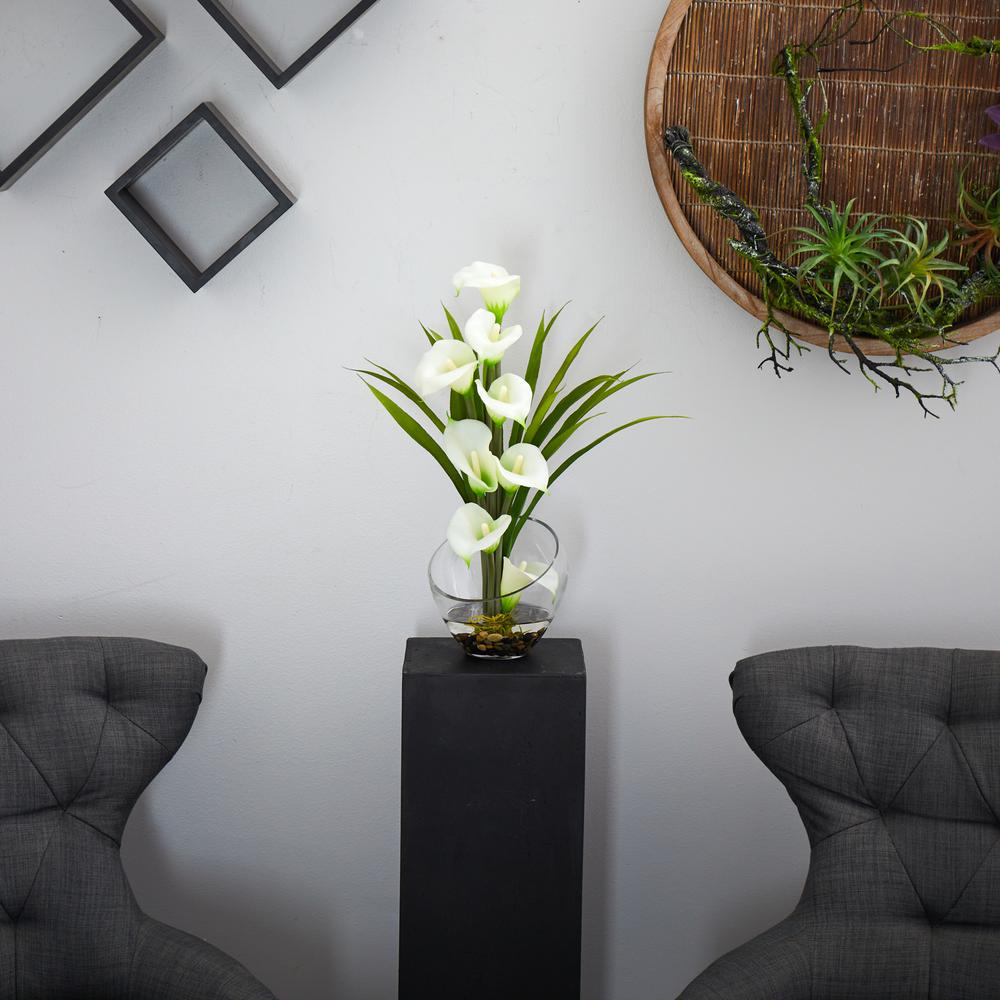 15.5in. Calla Lily and Grass Artificial Arrangement in Vase, Cream. Picture 3