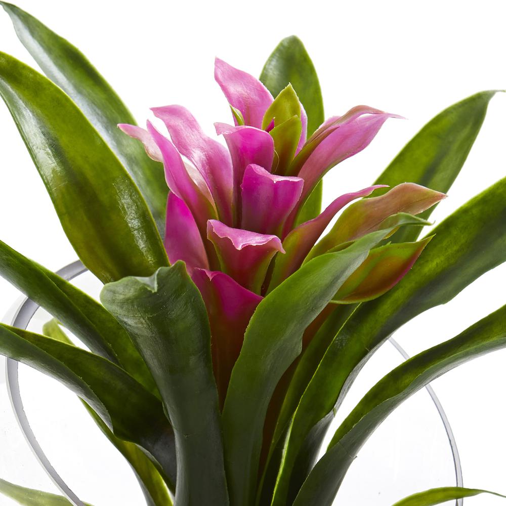 8in. Tropical Bromeliad in Angled Vase Artificial Arrangement, Purple. Picture 3