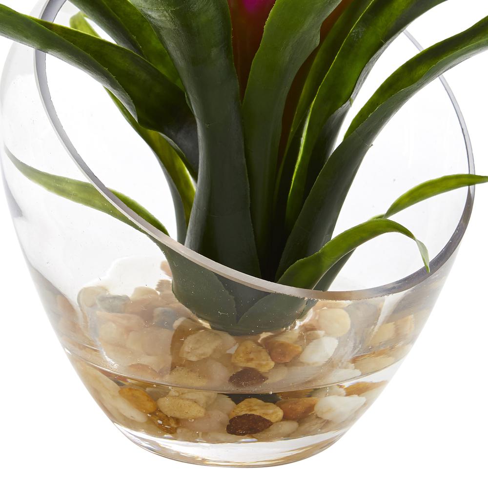 8in. Tropical Bromeliad in Angled Vase Artificial Arrangement, Purple. Picture 2
