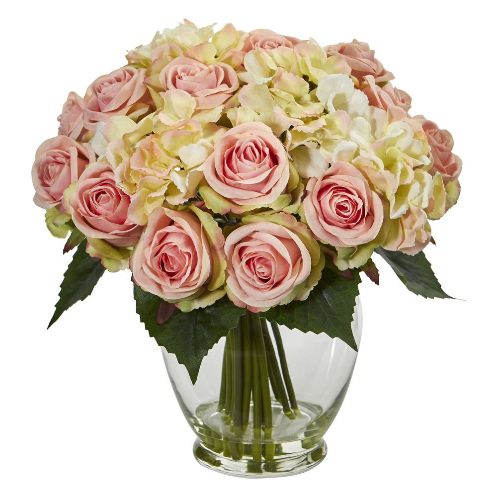 Rose and Hydrangea Bouquet Artificial Arrangement. Picture 1
