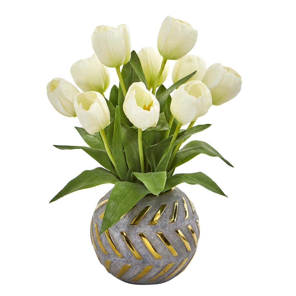 Tulip Artificial Arrangement in Decorative Vase. Picture 1