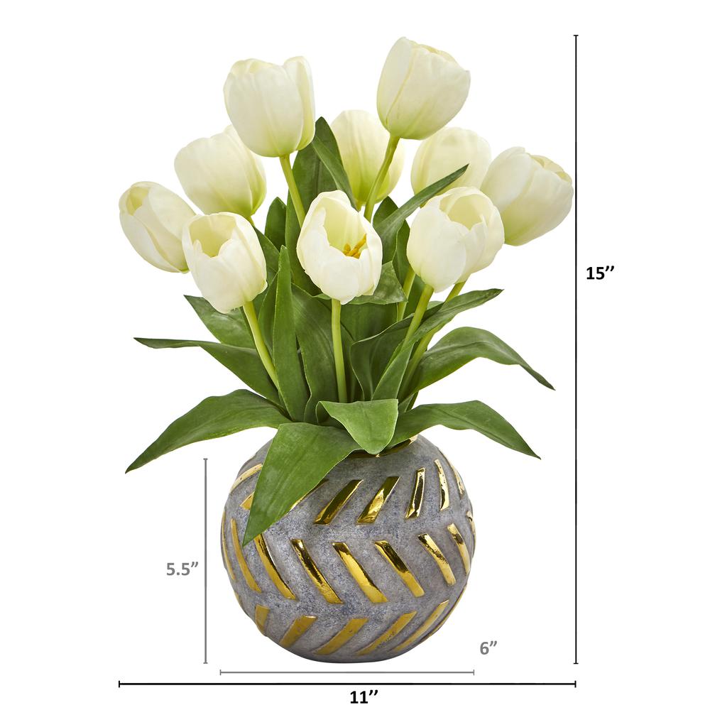 Tulip Artificial Arrangement in Decorative Vase. Picture 2