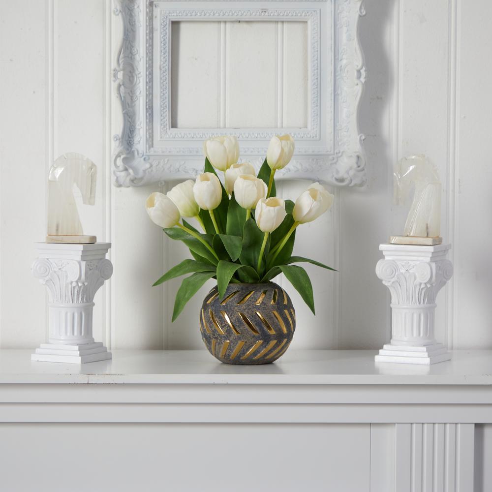 Tulip Artificial Arrangement in Decorative Vase. Picture 4