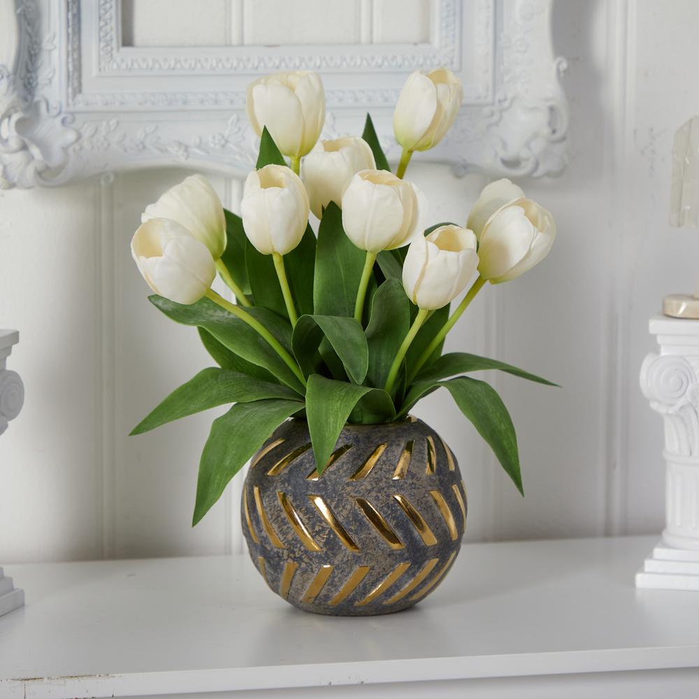 Tulip Artificial Arrangement in Decorative Vase. Picture 3